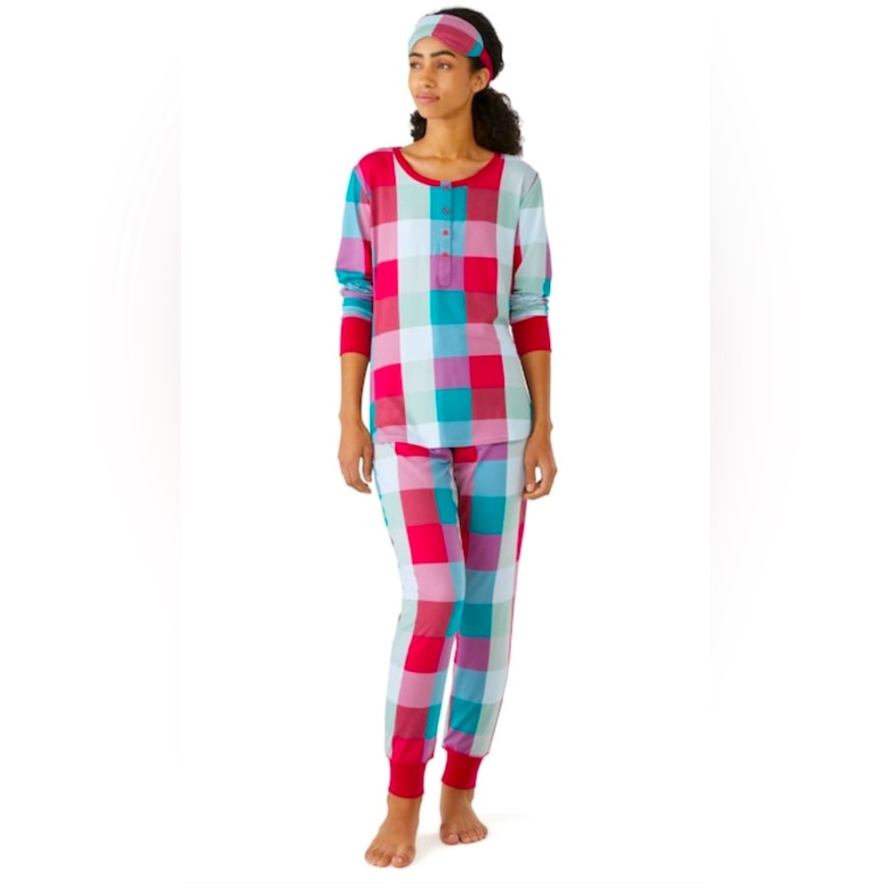 🎉HP🎉New! Kate Spade Tartan Rainbow Plaid Jersey Pajama JoggerLounge 3Pc Set XL - Picture 3 of 11